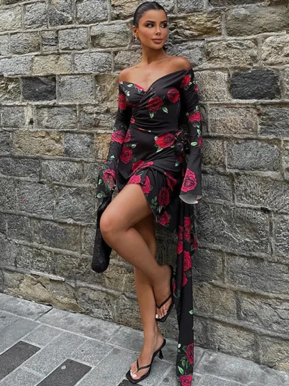 Floral Off-shoulder Strapless Dress - Image 3