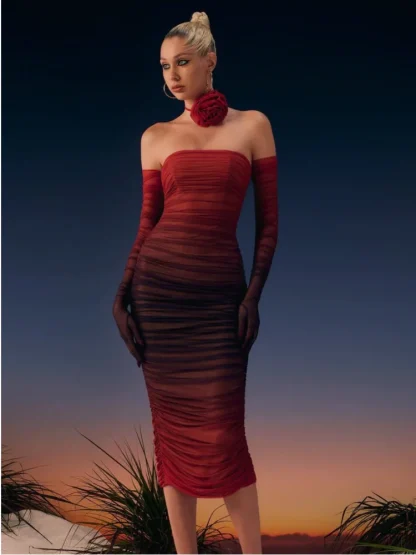 Gradient Ruched Strapless Dresses - Image 3