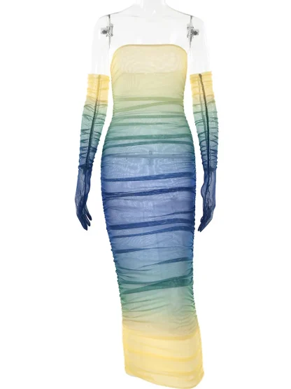 Gradient Ruched Strapless Dresses - Image 6