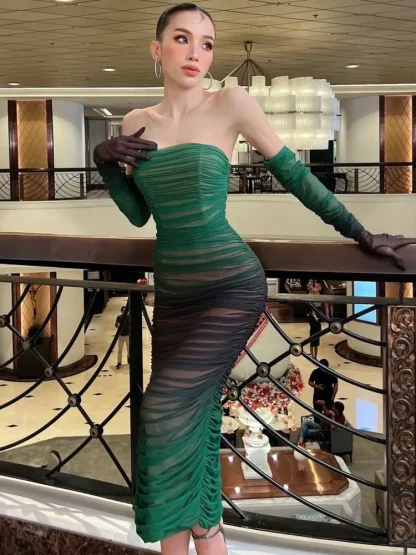 Gradient Ruched Strapless Dresses