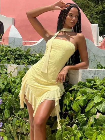 Irregular Ruffle Hem Strapless Dresses