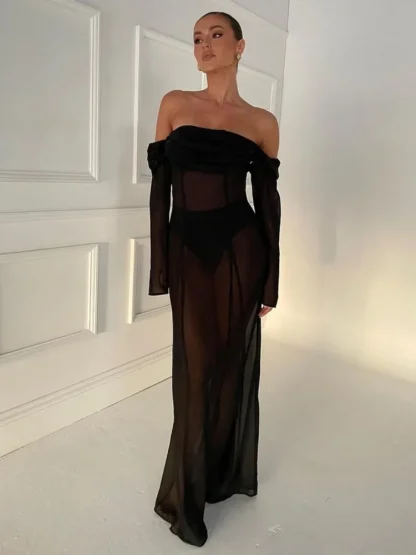 See-though Mesh Strapless Dresses - Image 4