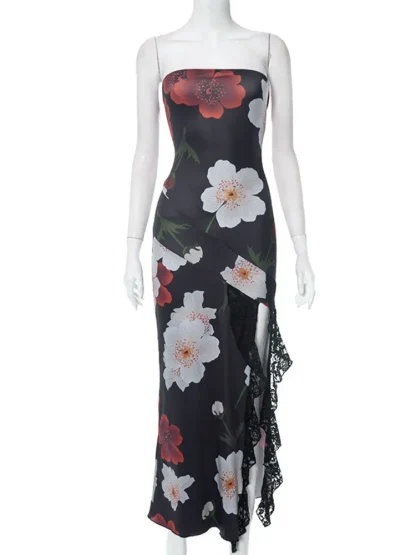 Floral Print Maxi Strapless Dresses - Image 6