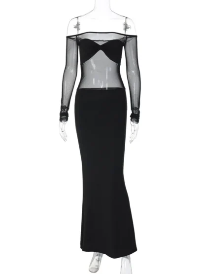 Sheer Mesh Maxi Strapless Dresses - Image 6