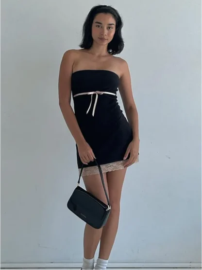 Lace Hem Strapless Mini Dresses - Image 4