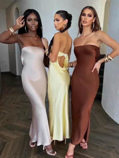 Sleek Backless Maxi Strapless Dresses - Image 4