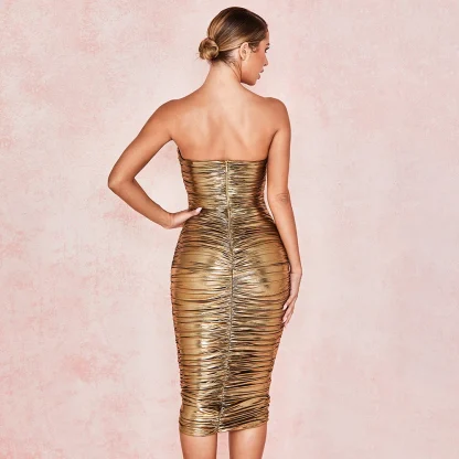 Metallic Ruched Strapless Dress - Image 4