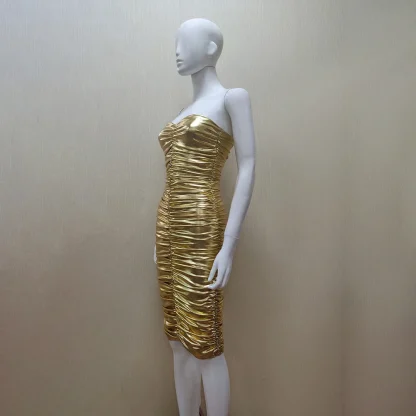 Metallic Ruched Strapless Dress - Image 5