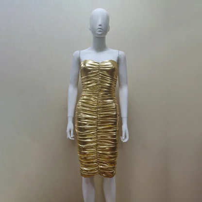 Metallic Ruched Strapless Dress - Image 6