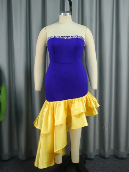 Midi Irregular Hem Strapless Dress - Image 2