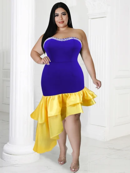 Midi Irregular Hem Strapless Dress