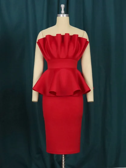 Peplum Ruffled Strapless Dresses - Image 2
