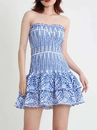 Embroidered Tiered Strapless Dresses
