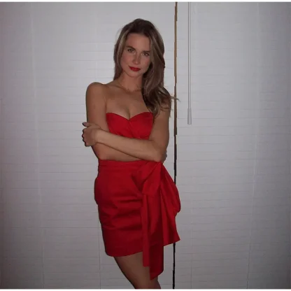 Red Bow Tie Strapless Dresses - Image 6