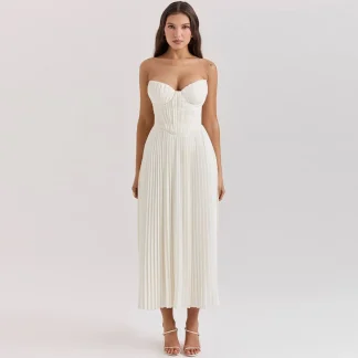 Pleated Maxi Strapless Dresses