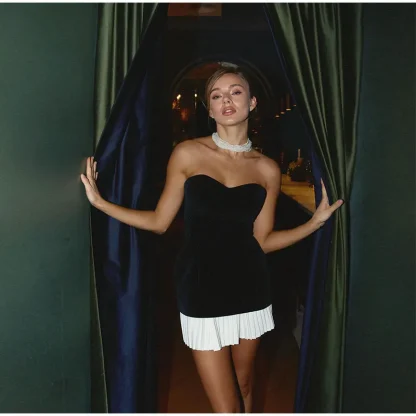 Pleated Hem Strapless Dress - Image 3