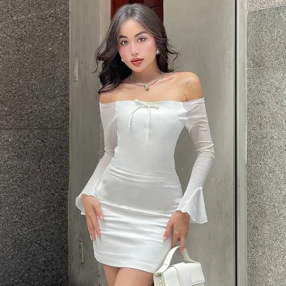 Mesh Sleeve Strapless Dresses - Image 4