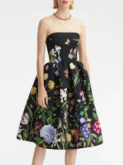 Elegant Floral Strapless Dress
