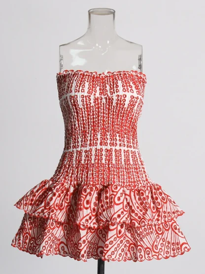 Embroidered Tiered Strapless Dresses - Image 7