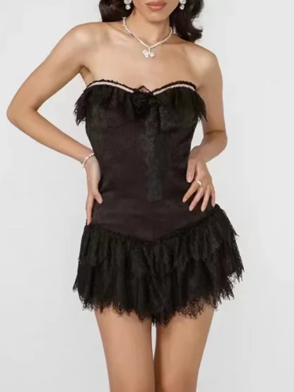 Diamond-like Lace Strapless Dresses