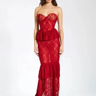 Sexy Lace Strapless Maxi Dresses