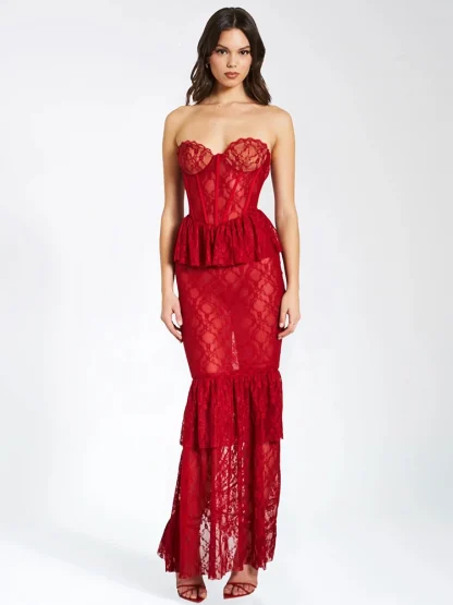 Sexy Lace Strapless Maxi Dresses