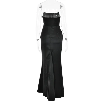 Black Corset Maxi Strapless Dresses - Image 6