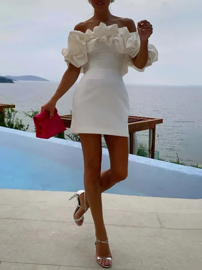 Spliced Ruffles Strapless Dresses - Image 7