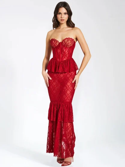 Sexy Lace Strapless Maxi Dresses - Image 4