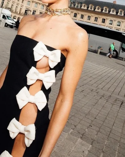 Hollow Out Bow Strapless Dress - Image 3