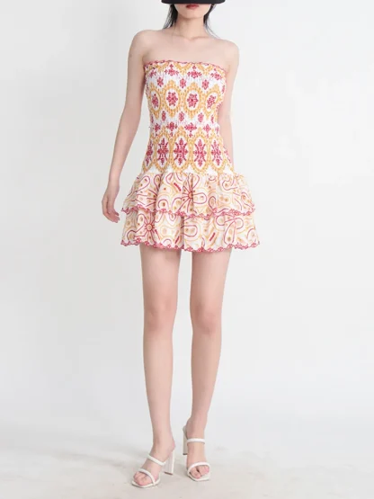 Embroidery Print Strapless Dresses - Image 5