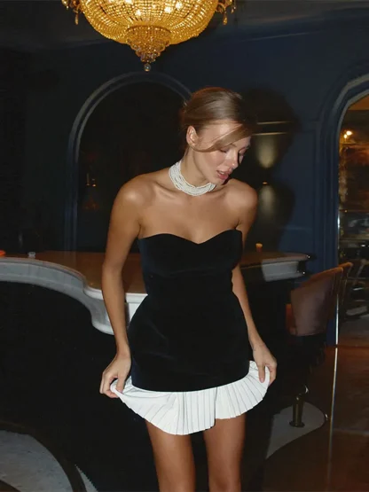 Pleated Hem Strapless Dress