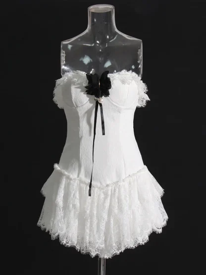 Diamond-like Lace Strapless Dresses - Image 7