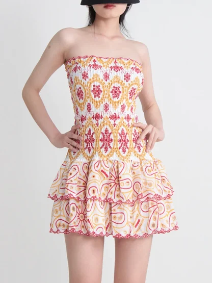 Embroidery Print Strapless Dresses