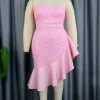 Pink Lace Patchwork Strapless Dress - Image 2