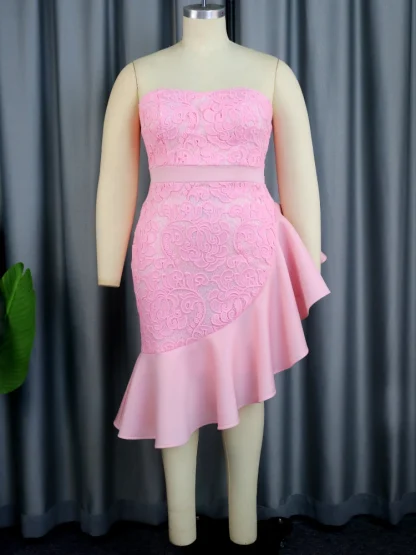 Pink Lace Patchwork Strapless Dress - Image 2