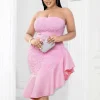 Pink Lace Patchwork Strapless Dress