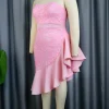Pink Lace Patchwork Strapless Dress - Image 3