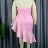Pink Lace Patchwork Strapless Dress - Image 4