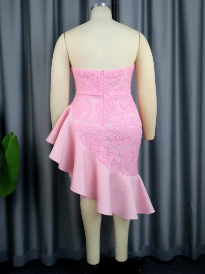 Pink Lace Patchwork Strapless Dress - Image 4