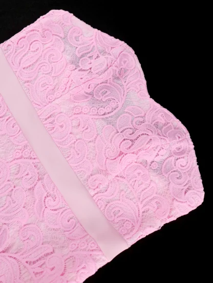 Pink Lace Patchwork Strapless Dress - Image 5