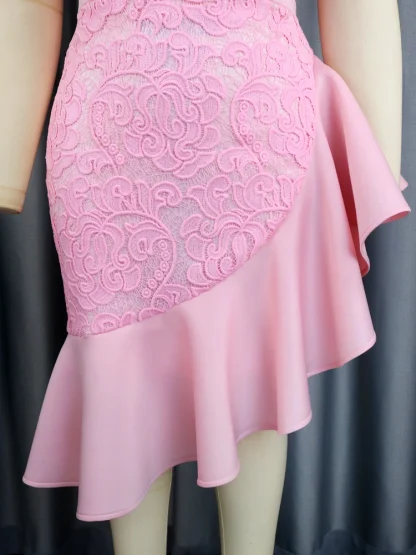 Pink Lace Patchwork Strapless Dress - Image 6