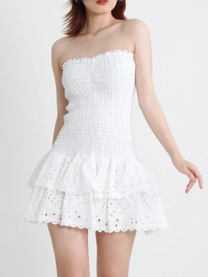 Embroidered Tiered Strapless Dresses - Image 4