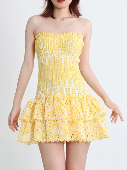 Embroidered Tiered Strapless Dresses - Image 2