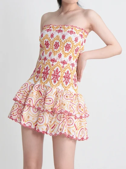 Embroidery Print Strapless Dresses - Image 3