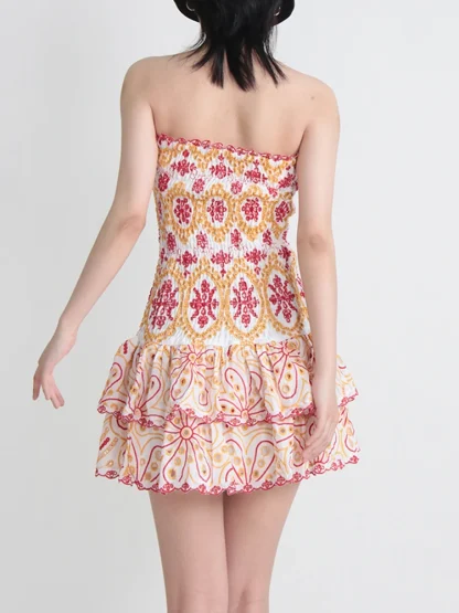 Embroidery Print Strapless Dresses - Image 4