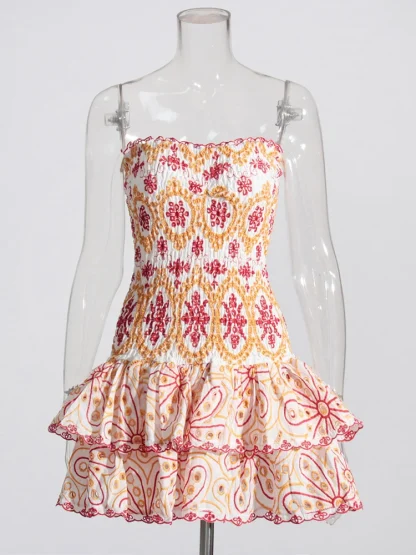 Embroidery Print Strapless Dresses - Image 6