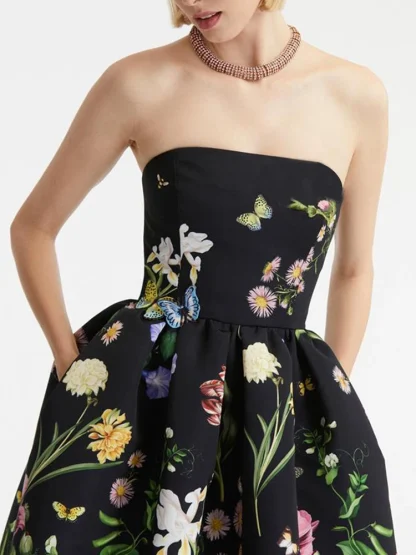Elegant Floral Strapless Dress - Image 2