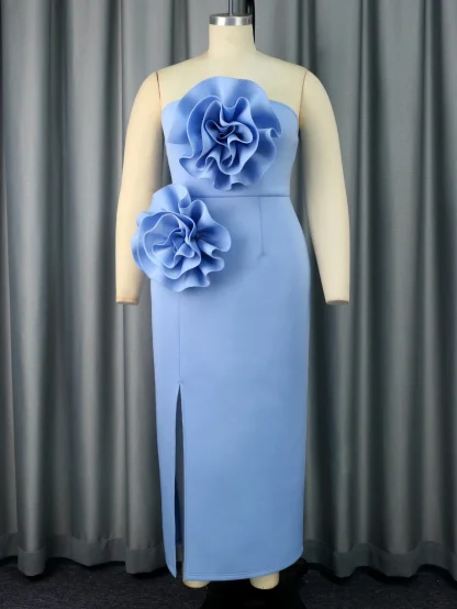 Exaggerated 3D Flower Strapless Dress - Image 2