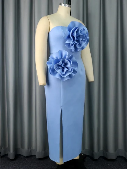 Exaggerated 3D Flower Strapless Dress - Image 4